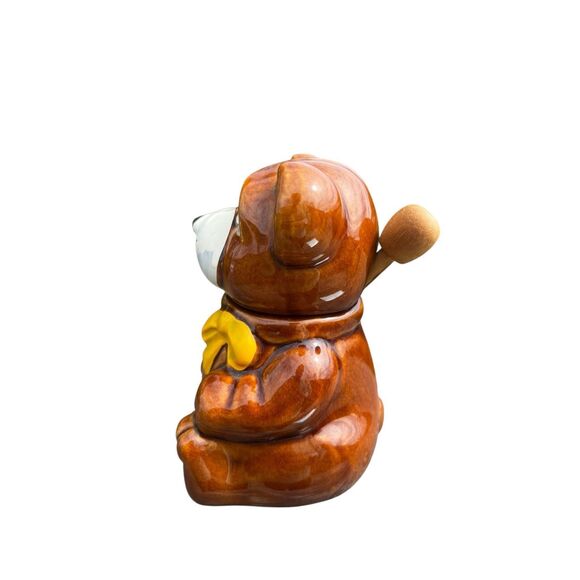 Vintage honey pot brown ceramic Taiwan Teddy bear and dipper jar - Picture 2 of 7